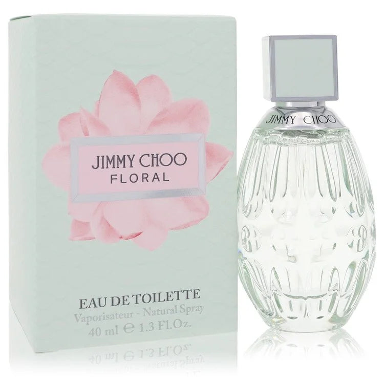 Jimmy Choo floral eau de toilette bottle and packaging on a white background