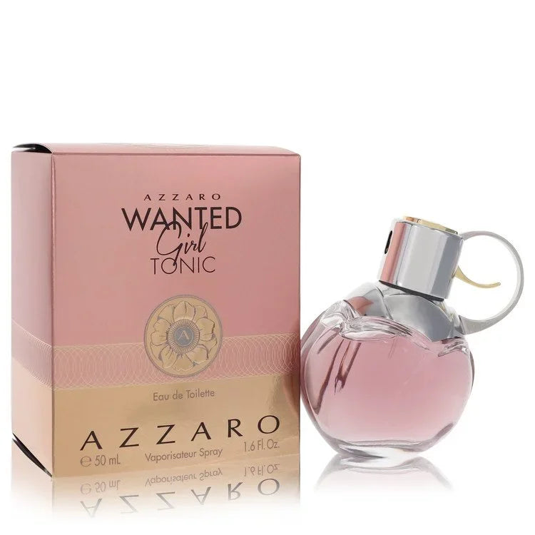 Azzaro Wanted Girl Tonic Perfume signature luxury sculpted clear glass flacon displaying its vibrant fluid levels, trigger spray system, and premium detailing against a solid background