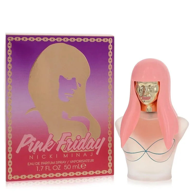 Nicki Minaj Pink Friday Perfume bottle — floral musk women’s Eau de Parfum with starfruit, Italian mandarin, boysenberry, lotus, jasmine, vanilla, caramelized pear, musk, and woods