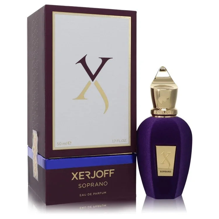 Xerjoff Soprano Eau de Parfum bottle — oriental floral women's perfume with bergamot, rose, jasmine, sandalwood, vanilla, and musk notes.