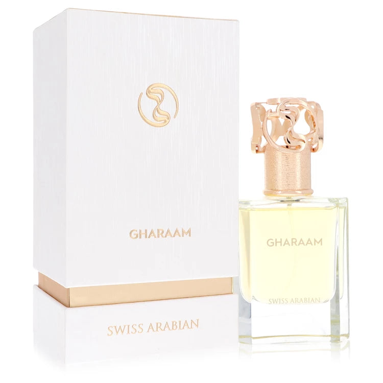 Swiss Arabian Gharaam Cologne bottle — luxury unisex oriental woody spicy fragrance featuring intense notes of bergamot, rose, luxurious oud, and leather