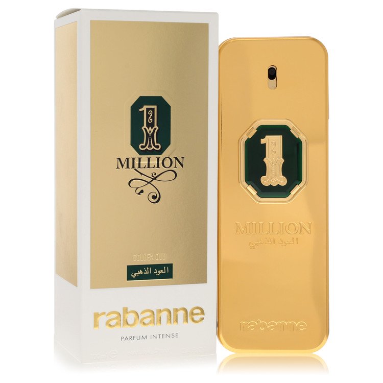 3.4 oz Paco Rabanne 1 Million Golden Oud bottle with saffron, balsam, sandalwood, oud, leather, cedarwood and labdanum