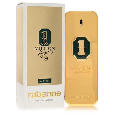 3.4 oz Paco Rabanne 1 Million Golden Oud bottle with saffron, balsam, sandalwood, oud, leather, cedarwood and labdanum