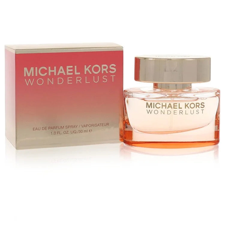 Michael Kors Wonderlust Perfume bottle — floral oriental fragrance with almond milk, bergamot, pink pepper, heliotrope, dianthus, jasmine sambac, sandalwood, cinnamon bark, benzoin and cashmere wood