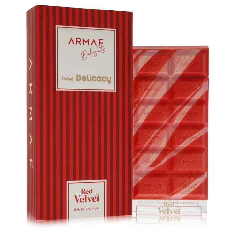 Red velvet Armaf perfume packaging on a white background
