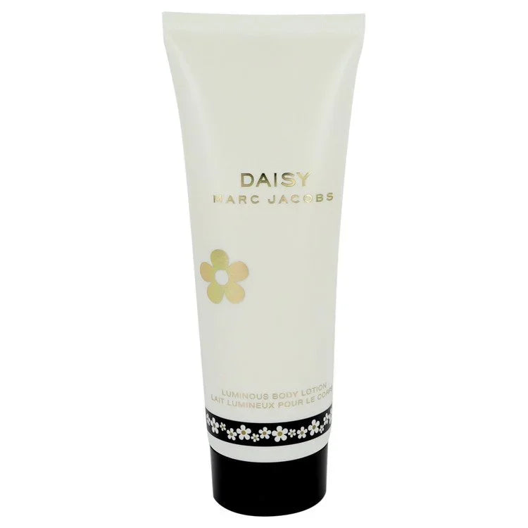 Tube of Marc Jacobs Daisy body lotion on a white background