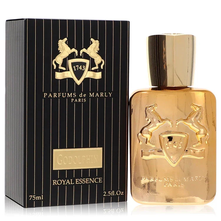 Parfums de Marly Godolphin perfume bottle and packaging on a white background