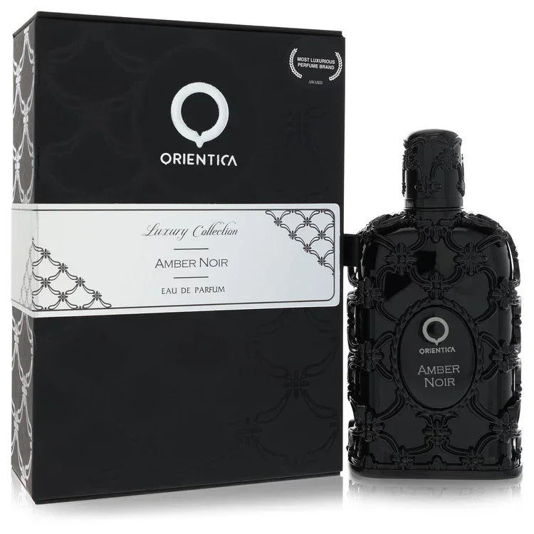 Orientica Amber Noir Cologne bottle — Woody Spicy fragrance with elemi, fig, carrot, sandalwood and musk