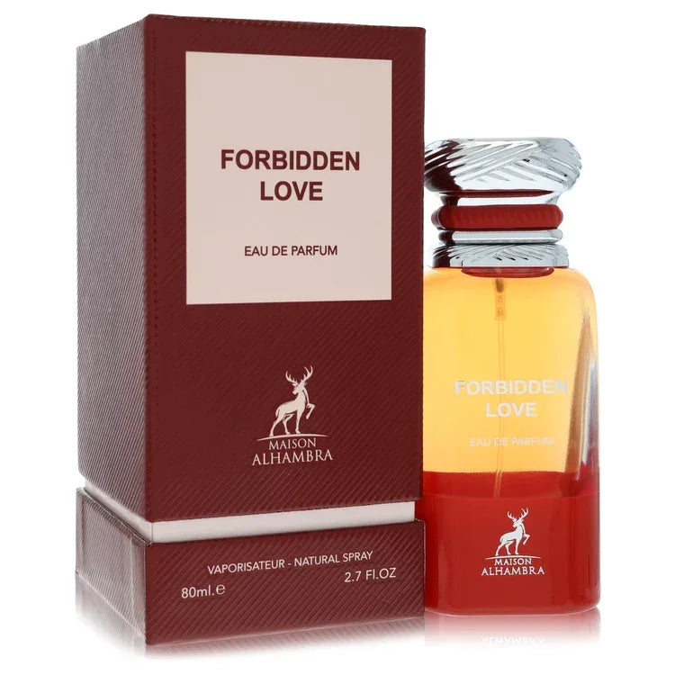 Maison Alhambra Forbidden Love perfume bottle and packaging on a white background