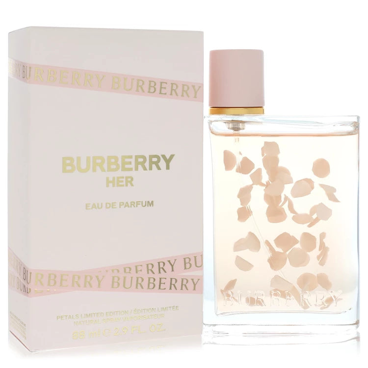 Burberry Her Eau de Parfum bottle and packaging on a white background