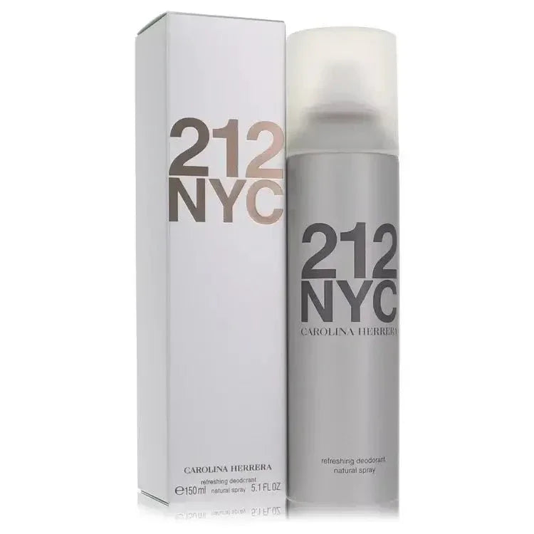 212 NYC spray deodorant for women with matching box, silver and white packaging