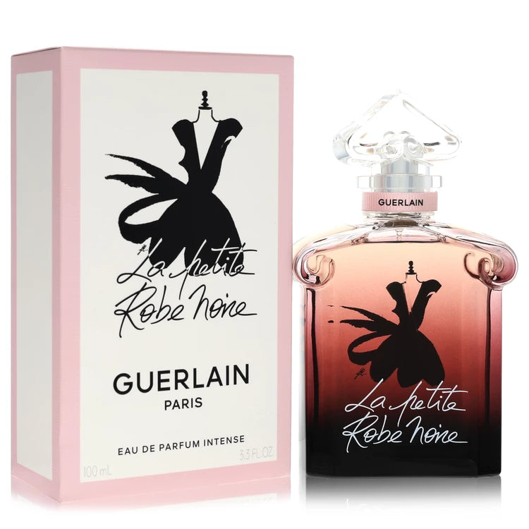 3.3 oz Guerlain La Petite Robe Noire Intense bottle with blueberry, raspberry, rose, musk, sandalwood and patchouli