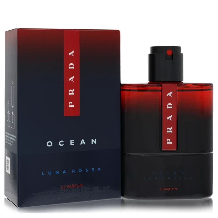 Prada Luna Rossa Ocean Cologne bottle — aquatic fresh woody fragrance with pear, bergamot, ambroxan, seaweed, ambrette seed, marine accord, driftwood, musk and cedarwood