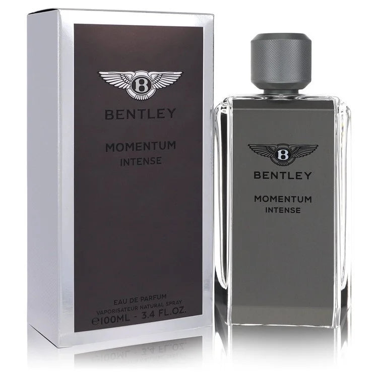 Bentley Momentum Intense perfume bottle and packaging on a white background
