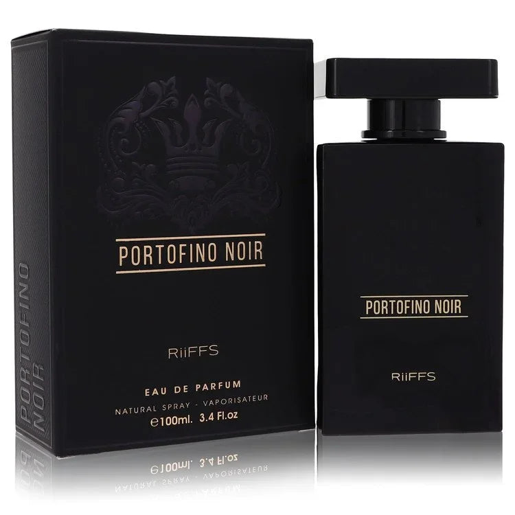 Portofino Noir perfume bottle and packaging on a white background