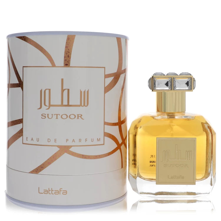 Lattafa Sutoor Eau de Parfum bottle and packaging on a white background
