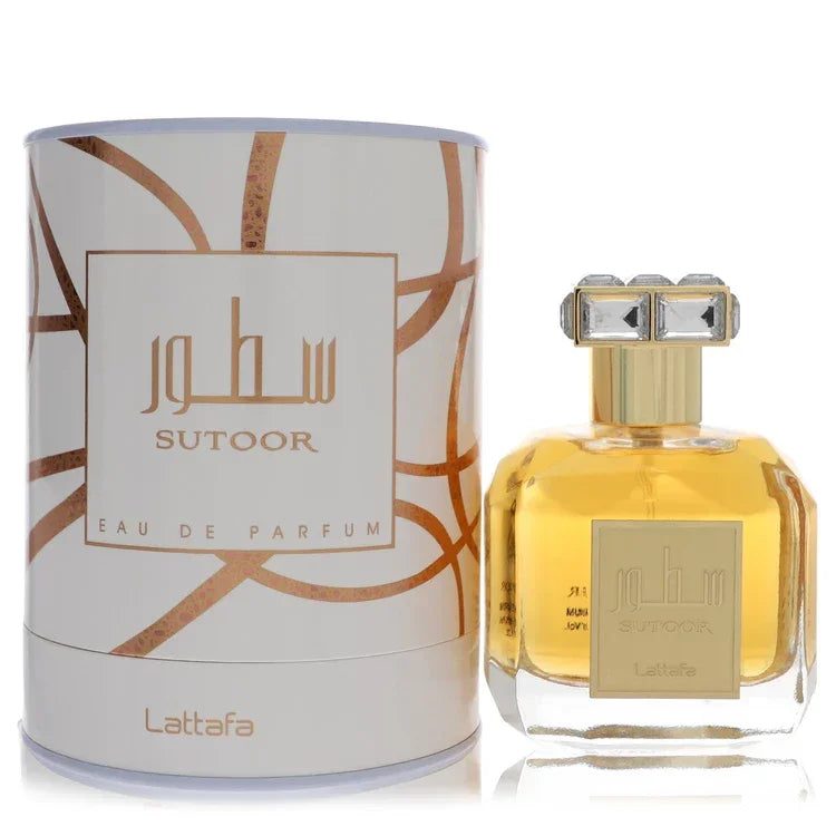 Lattafa Sutoor Eau de Parfum bottle and packaging on a white background