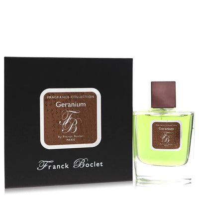 Franck Boclet Geranium Perfume bottle — lush floral aromatic fragrance with bergamot, lime, mint, geranium, heliotrope, sandalwood, and white musk.
