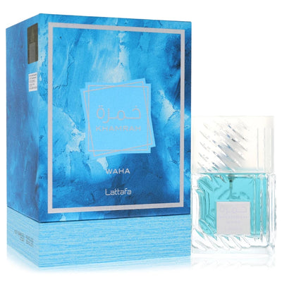 Lattafa Khamrah Waha Eau de Parfum bottle — oriental spicy woody fragrance with cardamom, cinnamon, saffron, oud, amber, and sandalwood notes.