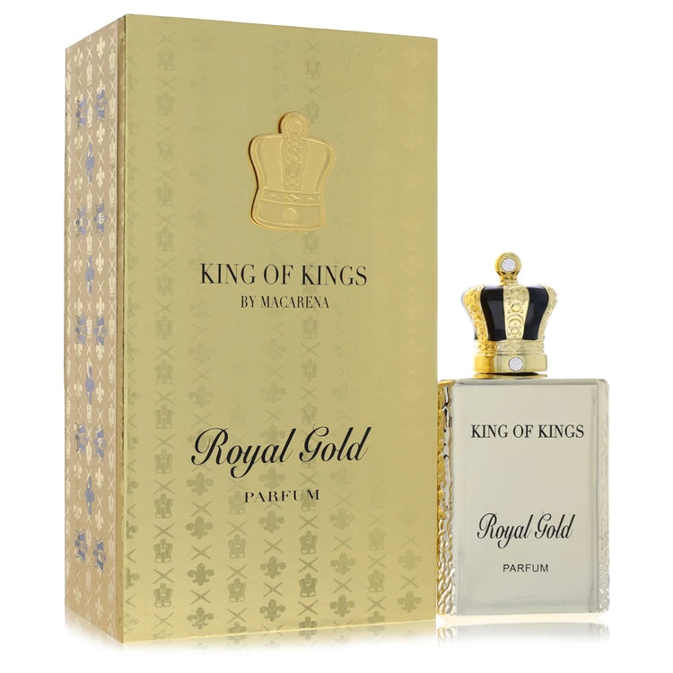 “Macarena King of Kings Royal Gold men’s cologne with Bergamot, Saffron, and Amber”