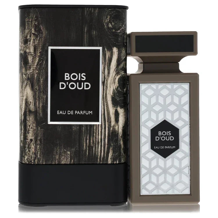 Flavia Bois D'oud Cologne bottle — Woody Oriental men fragrance with citrus, saffron, nutmeg, oud, rose, jasmine, sandalwood, patchouli, and musk