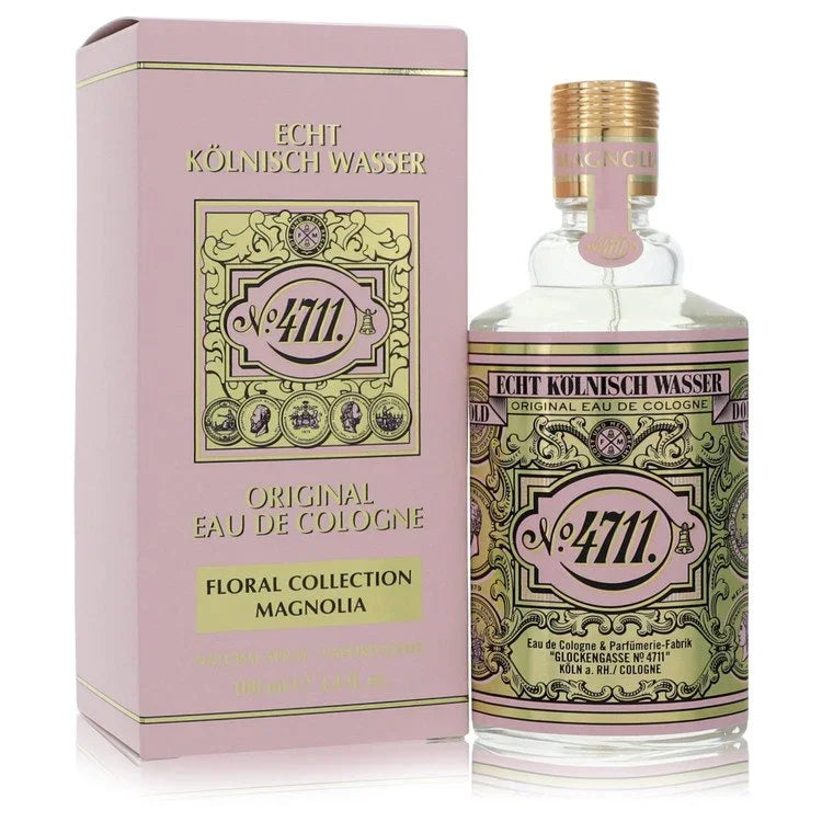 Perfume bottle and packaging of Echt Kölnisch Wasser No. 4711 with floral design.