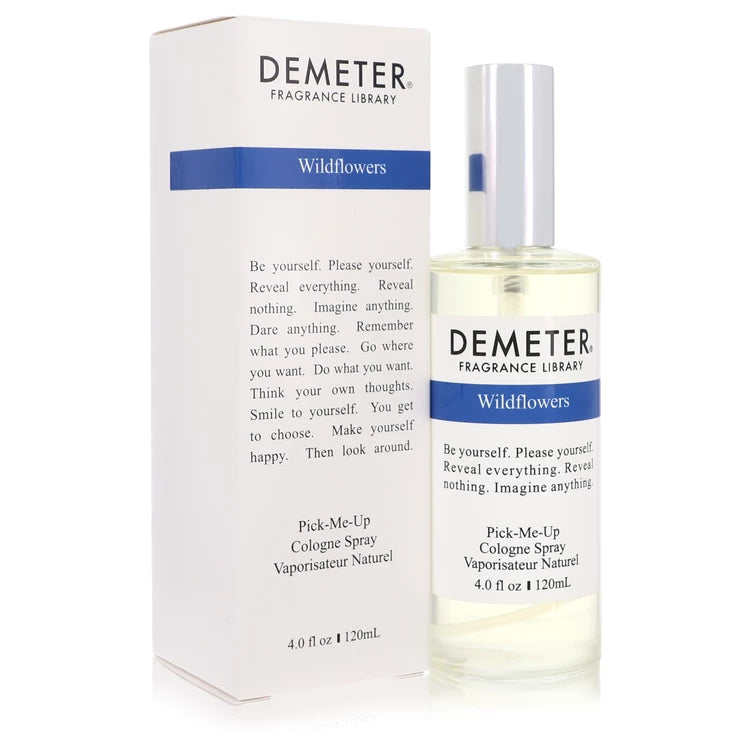 Demeter Wildflowers cologne spray bottle and packaging on a white background