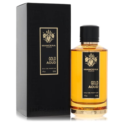 Mancera Gold Aoud Perfume bottle with oud, saffron, citrus, Bulgarian rose, leather, amber, vanilla and warm woods
