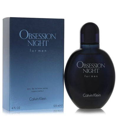 Calvin Klein Obsession Night cologne bottle with dark design representing a bold oriental woody men’s fragrance