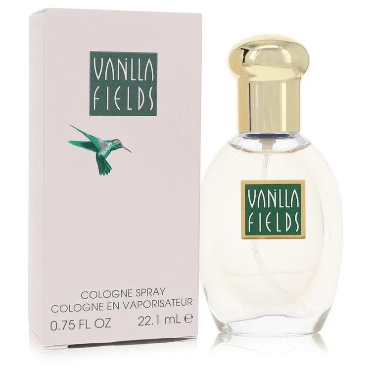 Vanilla Fields cologne spray bottle and packaging on a white background
