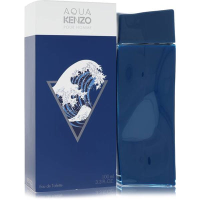 Kenzo Aqua Kenzo Pour Homme blue bottle with apple, pink pepper, watery notes, hazelnut, sandalwood and cedar