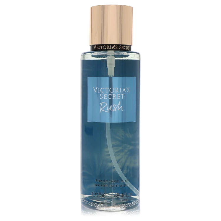Victoria’s Secret Rush fragrance mist bottle with clementine, white flowers, and crystal amber notes in an amber-floral body spray style