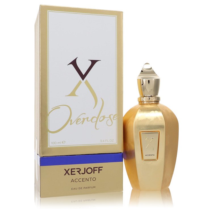 Xerjoff Accento Overdose Perfume bottle with green notes, aldehydes, jasmine, Bulgarian rose, eucalyptus and Mediterranean pine