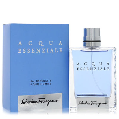 Salvatore Ferragamo Acqua Essenziale cologne bottle — Fresh aquatic men's fragrance with lemon, lavender, and sandalwood notes