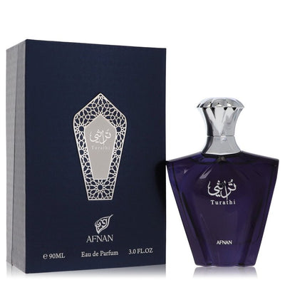 Afnan Turathi Blue Cologne bottle - aromatic citrus woody fragrance with bergamot, mandarin, amber, woody notes, musk, patchouli and fresh spicy notes