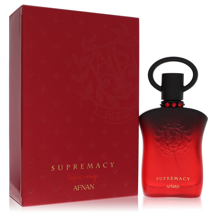 Red Afnan Supremacy perfume bottle and packaging on a white background