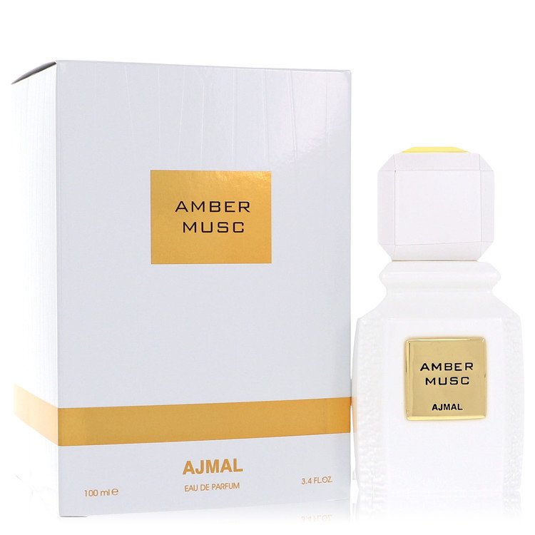 Ajmal Amber Musc Eau de Parfum bottle — luxury unisex oriental woody musky fragrance featuring intense notes of rose, amber, and close-to-the-skin musk