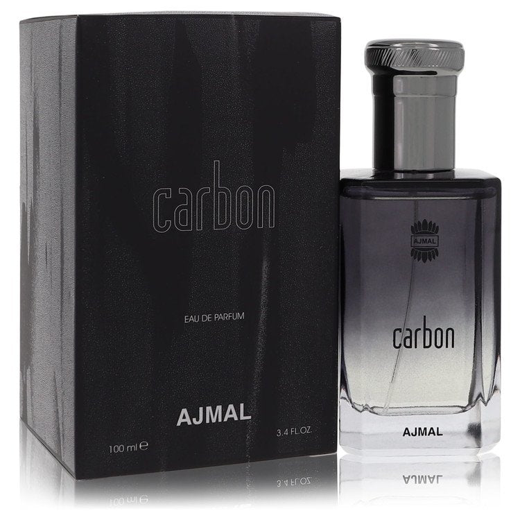 Ajmal Carbon Cologne bottle — woody aromatic men's eau de parfum with citrus, lavender, clove, violet, woody notes, musk, and patchouli.