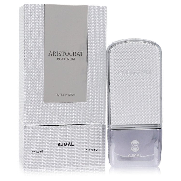 AJMAL Aristocrat Platinum Eau de Parfum bottle and packaging on a white background