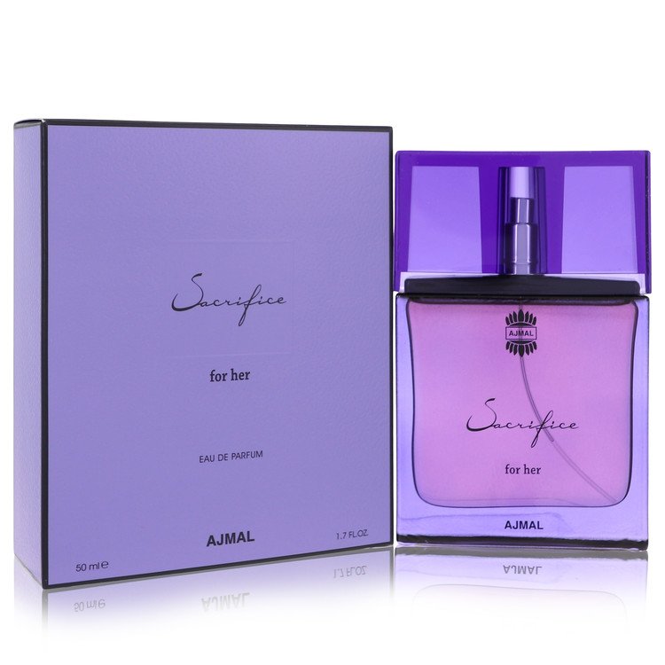 Purple Ajmal perfume bottle and packaging on a white background