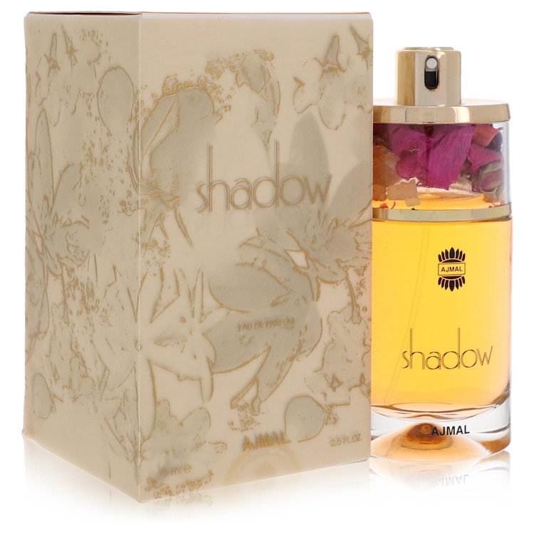 Perfume bottle and packaging of 'shadow' by Ajmal on a white background