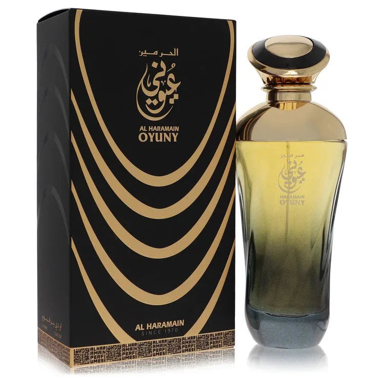 Al Haramain Oyuny perfume bottle and packaging on a white background