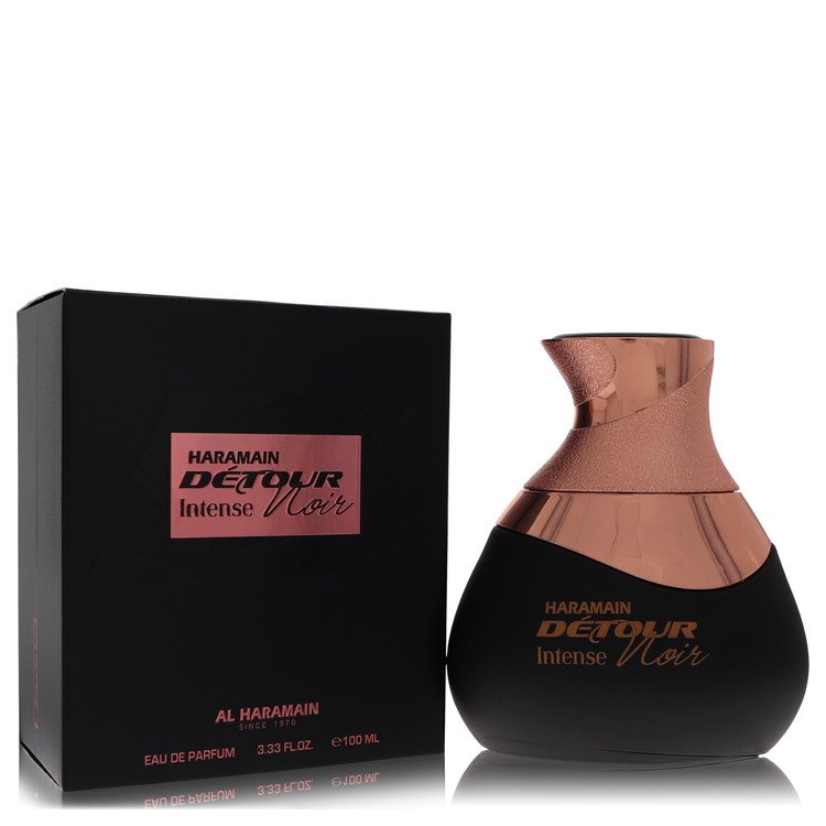 Al Haramain Detour Noir Intense perfume bottle by Al Haramain — Floral spicy woody fragrance with bergamot, lemon, clove, jasmine, rose, cinnamon, sandalwood, cedar, and amber notes