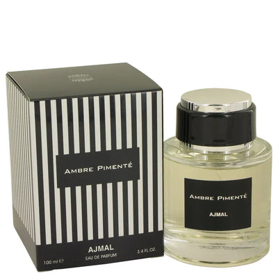 Ambre Pimente by Ajmal eau de parfum bottle and packaging on a white background, an oriental spicy unisex fragrance