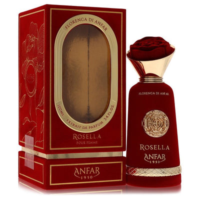 Anfar Rosella perfume bottle by Anfar — captivating oriental floral fragrance with litchi, rhubarb, bergamot, nutmeg, Turkish rose, peony, musk, vanilla, cashmeran, incense, and cedar notes