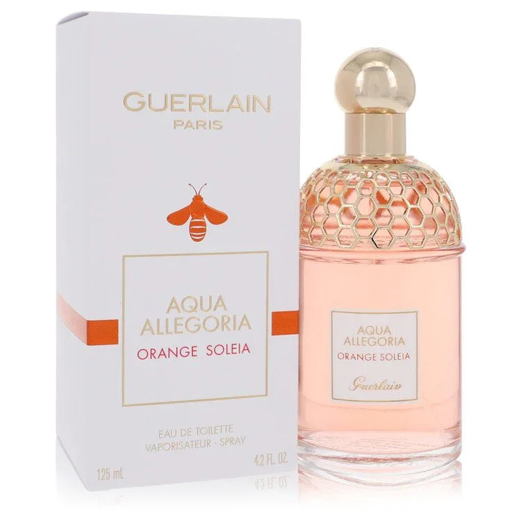 Guerlain Aqua Allegoria Orange Soleia perfume bottle and packaging on a white background