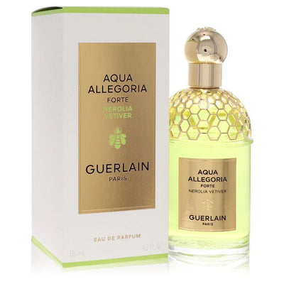 Guerlain Aqua Allegoria Forte Nerolia Vetiver perfume bottle and packaging on a white background