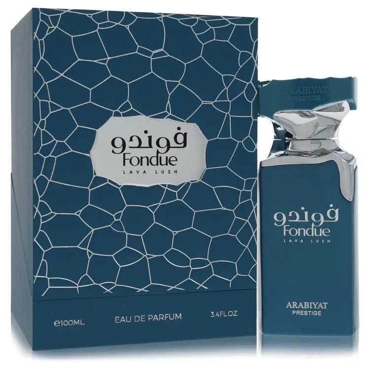 Fondue Lava Lush perfume bottle and packaging with geometric design