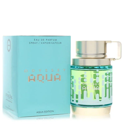 Armaf Odyssey Aqua men's EDP bottle showing aquatic woody aromatic notes bergamot aquatic citrus lavender cardamom geranium musk amber woody patchouli
