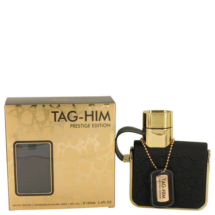 Tag-Him Prestige Edition perfume bottle and packaging on a white background